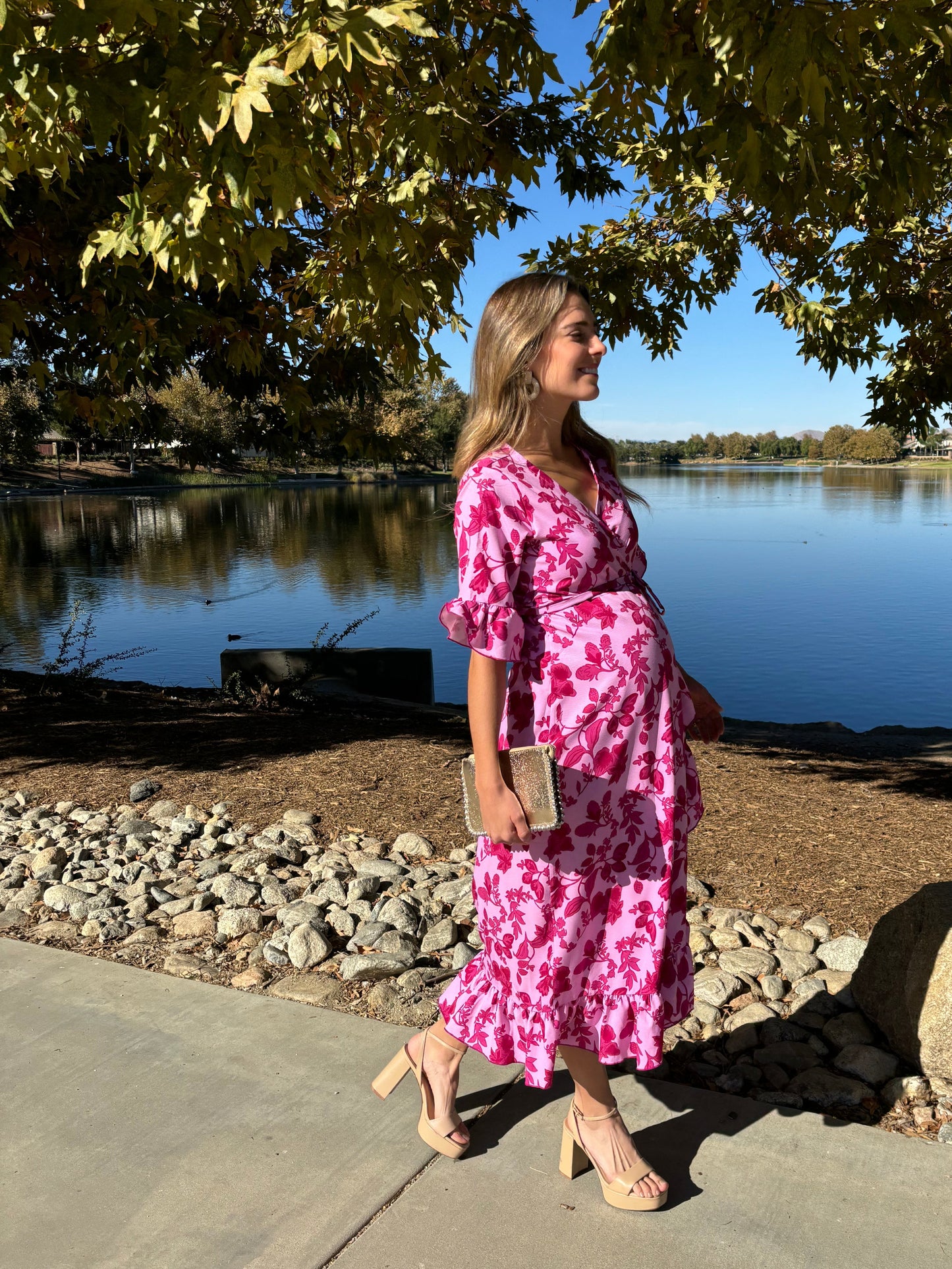 Vestido de Maternidad Ursula Rosa Flores Rosas