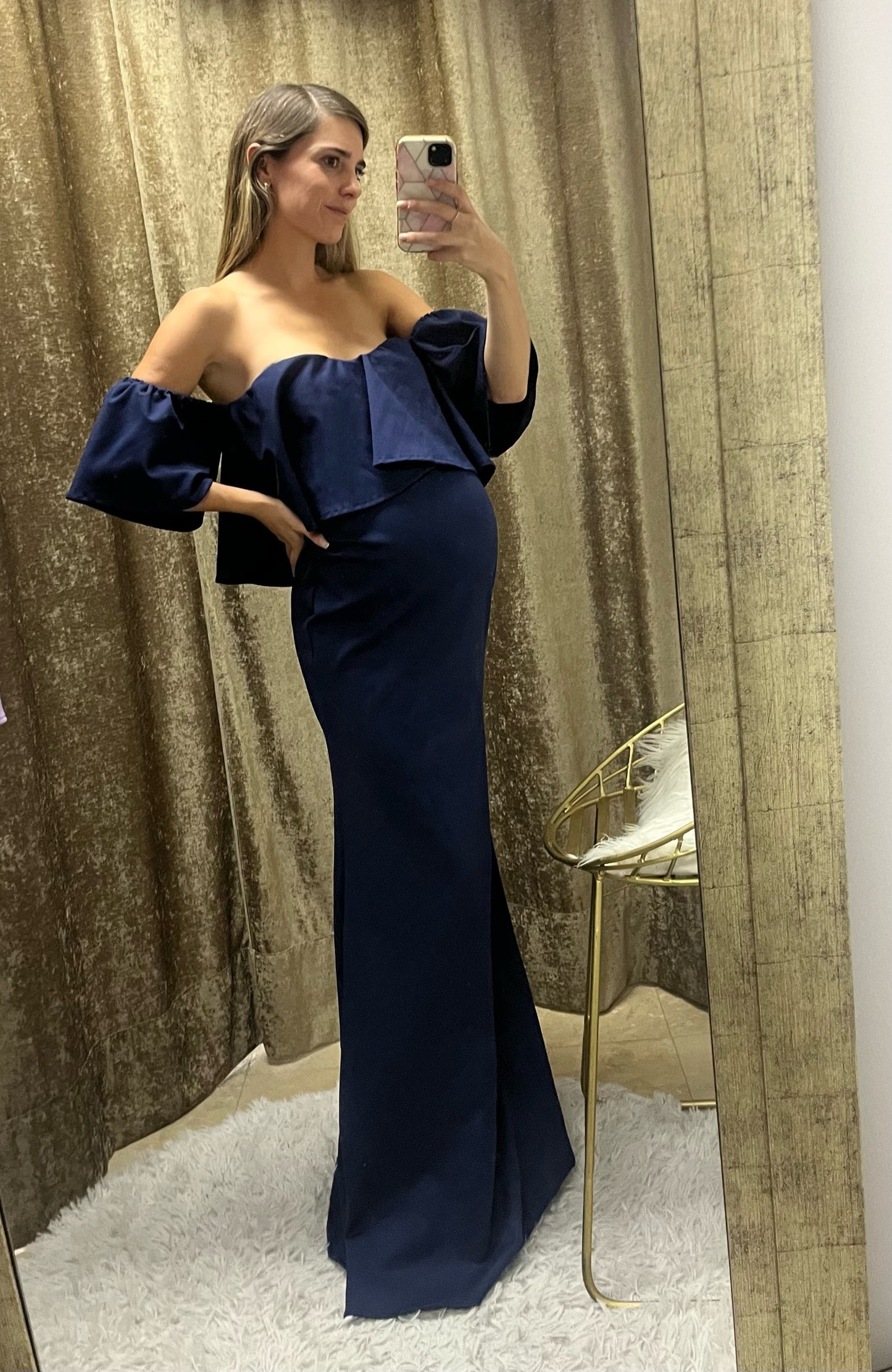 Vestido de maternidad Loredana azul marino largo CH, M, G, XG