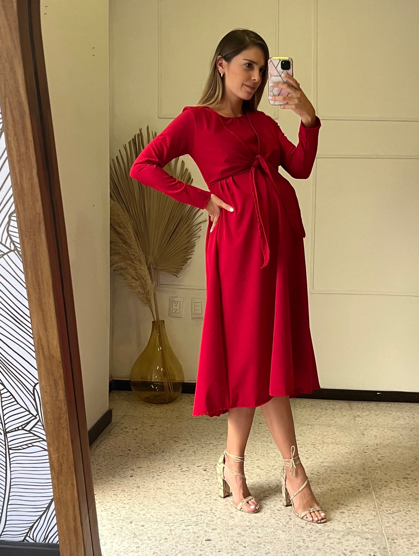 Vestido maternidad y lactancia Romina Rojo largo
