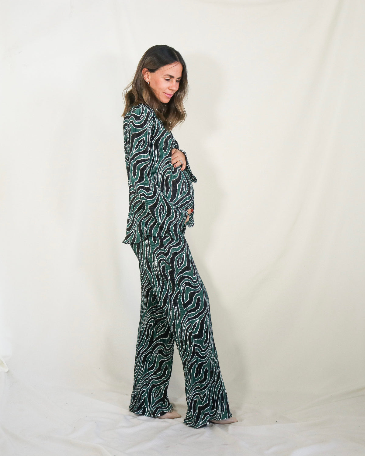 Conjunto de Maternidad Mayte, Verde con Negro Corrugado