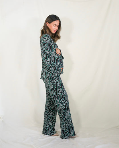 Conjunto de Maternidad Mayte, Verde con Negro Corrugado