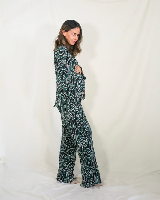 Conjunto de Maternidad Mayte, Verde con Negro Corrugado