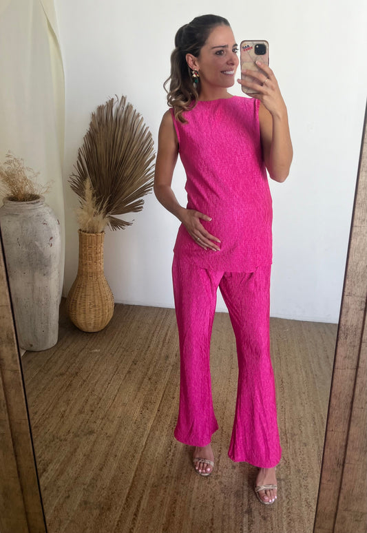 Conjunto de Maternidad Mayte, Rosa Intenso Corrugado