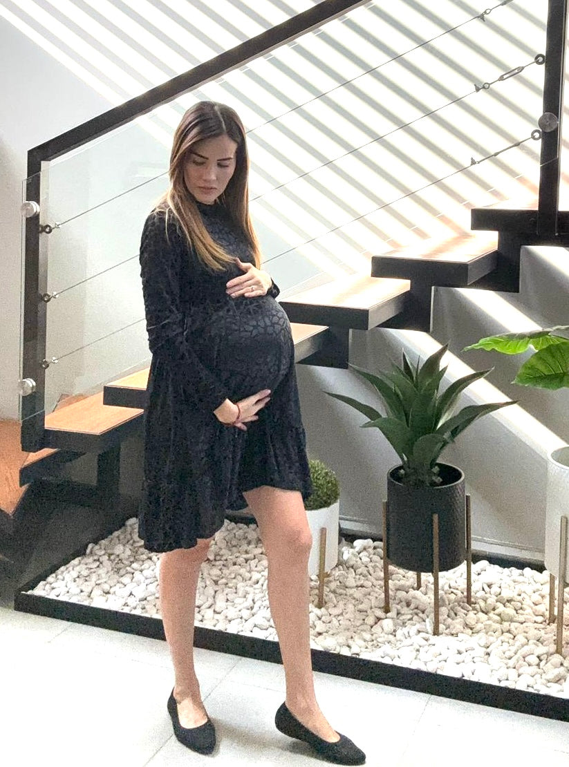 Vestido de maternidad, Gaby corto negro terciopelo textura