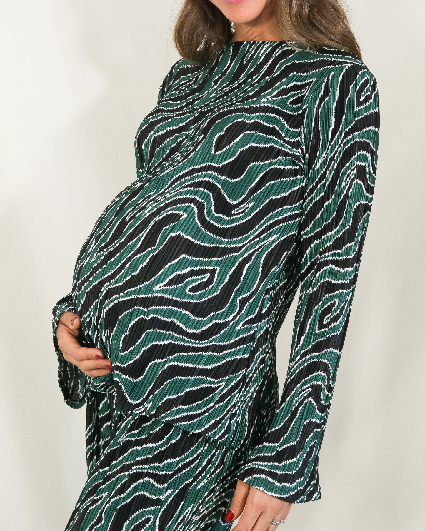 Conjunto de Maternidad Mayte, Verde con Negro Corrugado