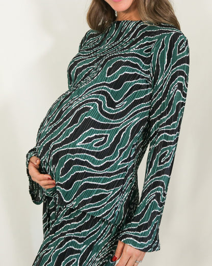 Conjunto de Maternidad Mayte, Verde con Negro Corrugado