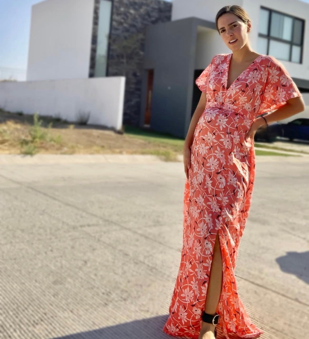 Vestido Love naranja flores