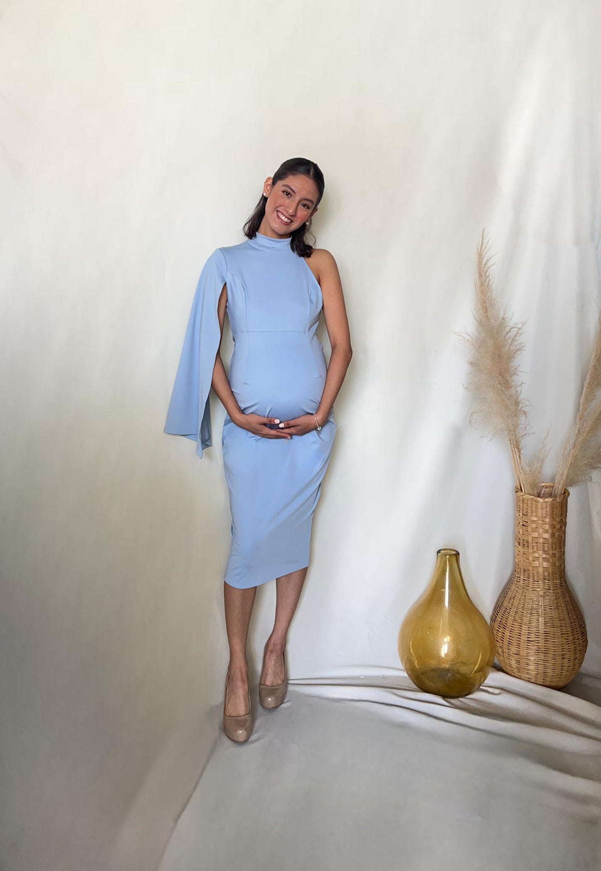 Vestido de maternidad Carola, azul neopreno corto