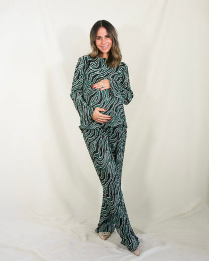 Conjunto de Maternidad Mayte, Verde con Negro Corrugado