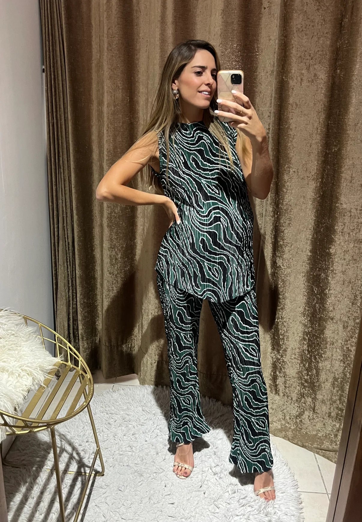 Conjunto de Maternidad Mayte, Verde con Negro Corrugado