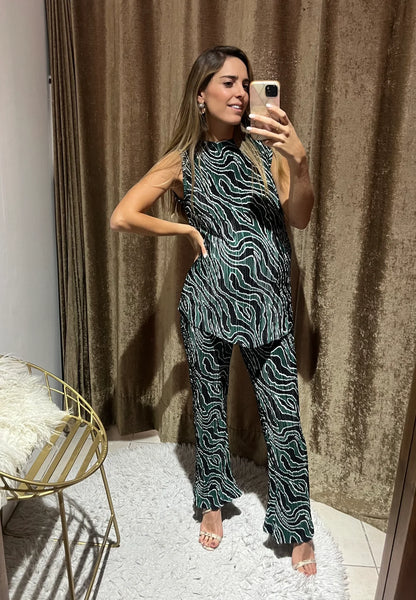 Conjunto de Maternidad Mayte, Verde con Negro Corrugado