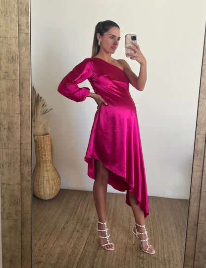 Vestido maternidad Samantha, rosa Barbie brilloso CH, M, G