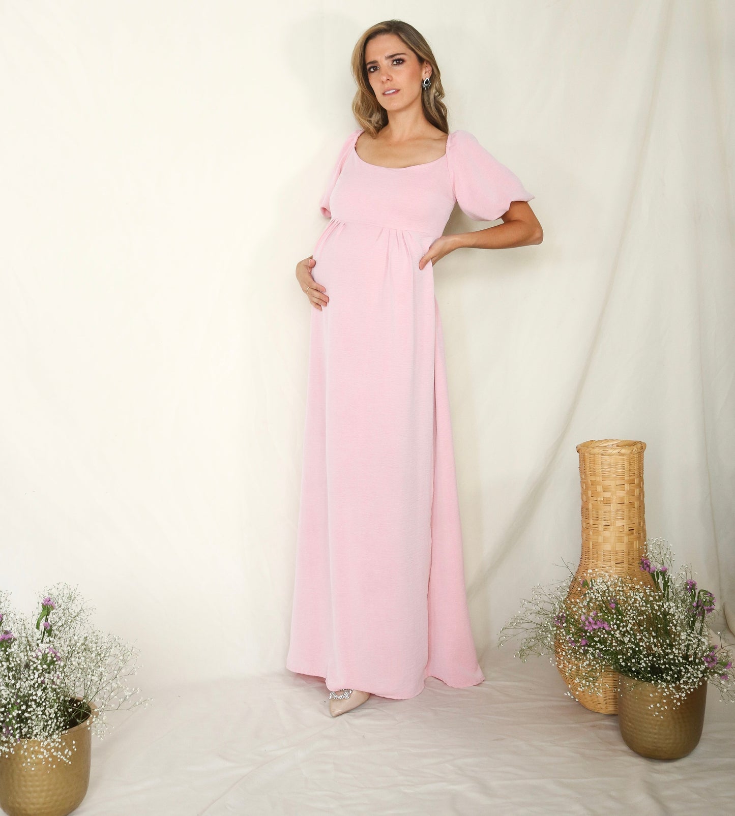 Vestido de maternidad Paula, rosa peonia