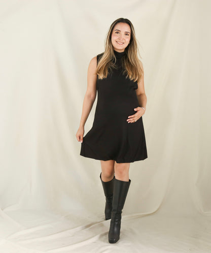 Vestido Miranda de maternidad y lactancia , cuello de tortuga negro sin mangas