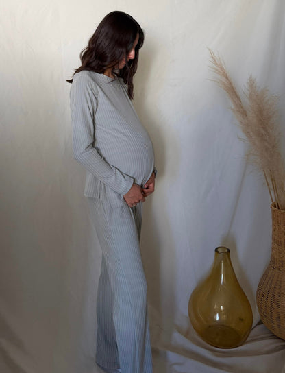 Conjunto de Maternidad Cinthya, Gris Rayas Clarito