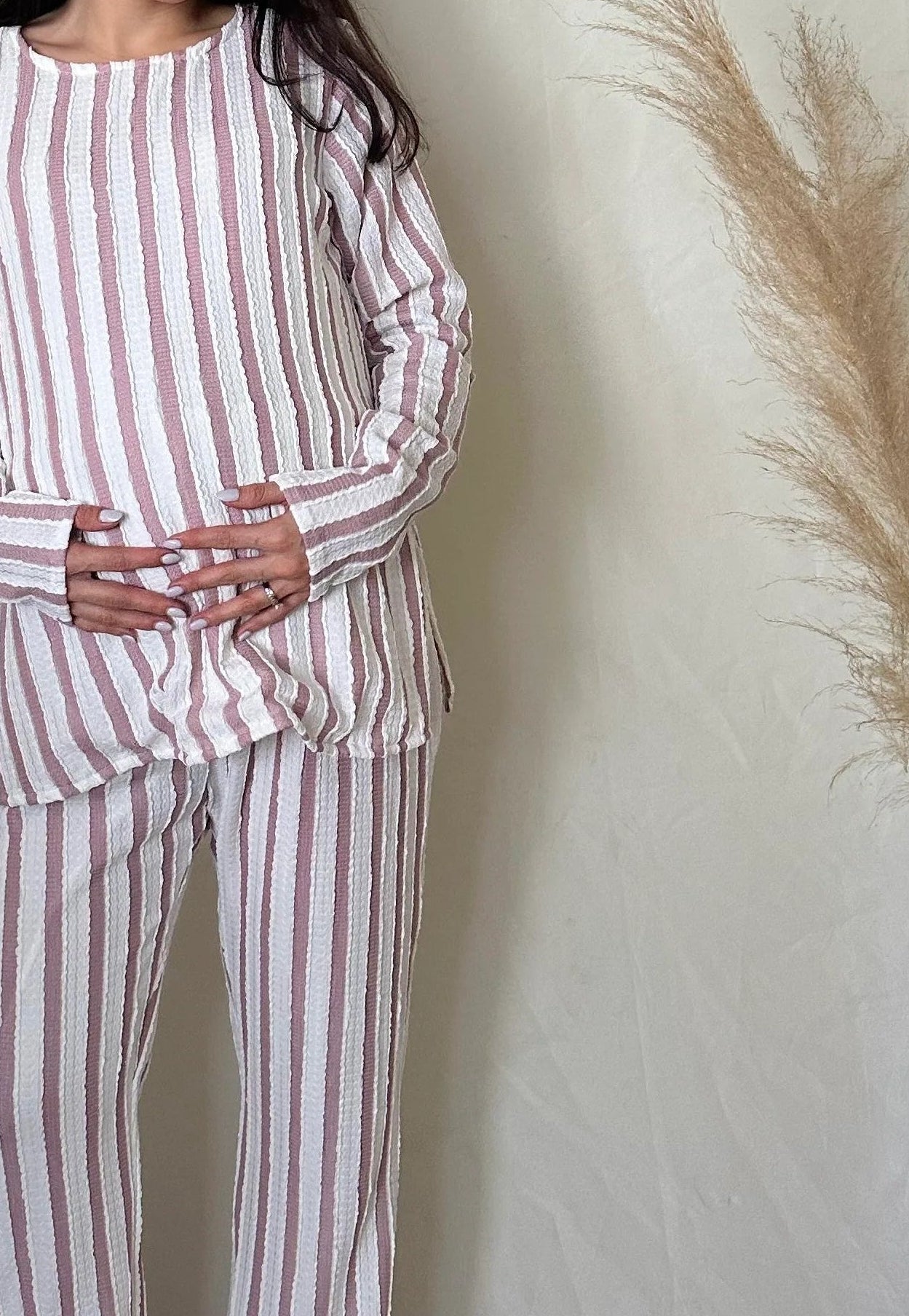 Conjunto de Maternidad Cinthya, Rosa Rayas con Ivory