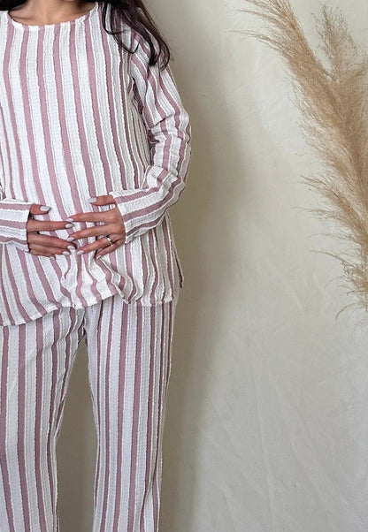 Conjunto de Maternidad Cinthya, Rosa Rayas con Ivory