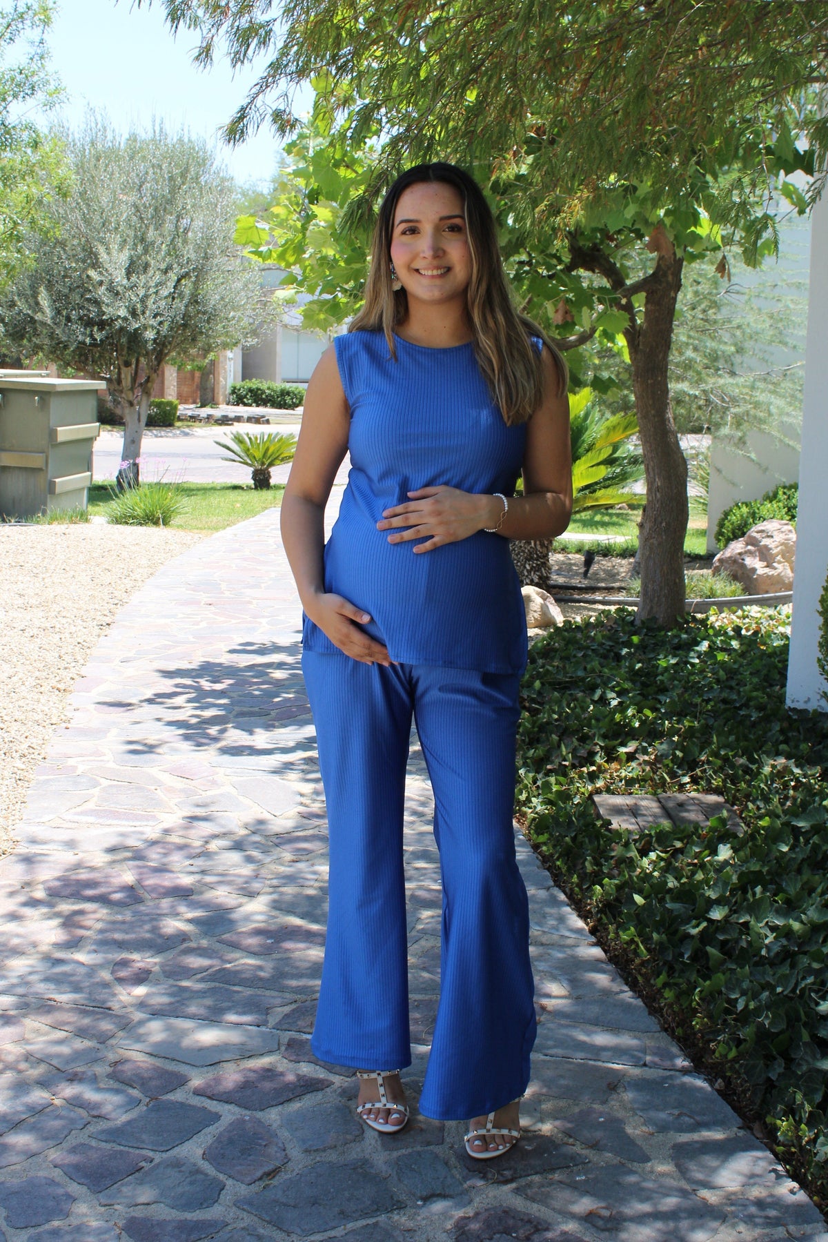 Conjunto de Maternidad Cinthya, Azul Rey Rayas