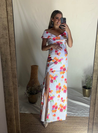 Vestido de maternidad Valentina, Flores naranjas