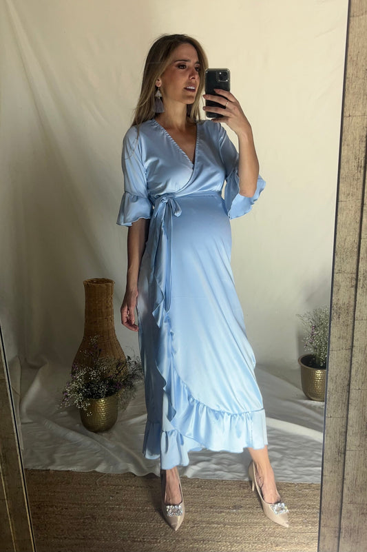 Vestido de maternidad, Ursula azul cielo satín CH