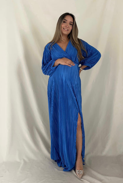 Vestido de Maternidad Nicole Azul Corrugado