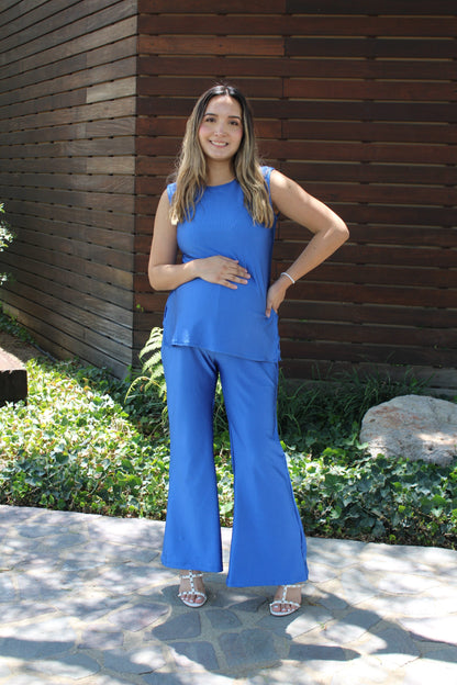 Conjunto de Maternidad Cinthya, Azul Rey Rayas