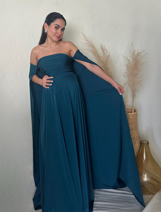 Vestido de maternidad Leonor, azul petróleo licra