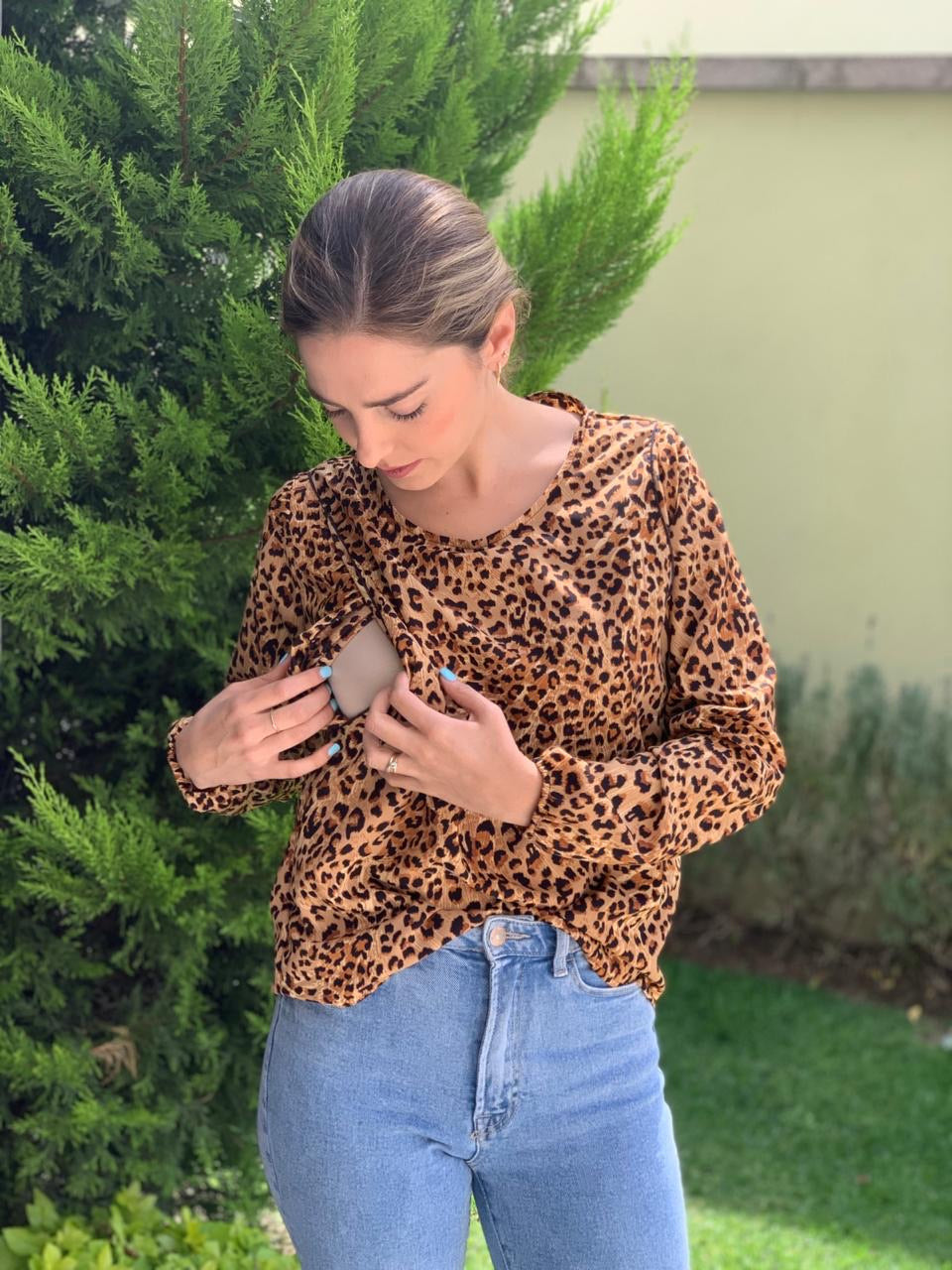 Blusa de lactancia Daniela, leopardo CH a XG