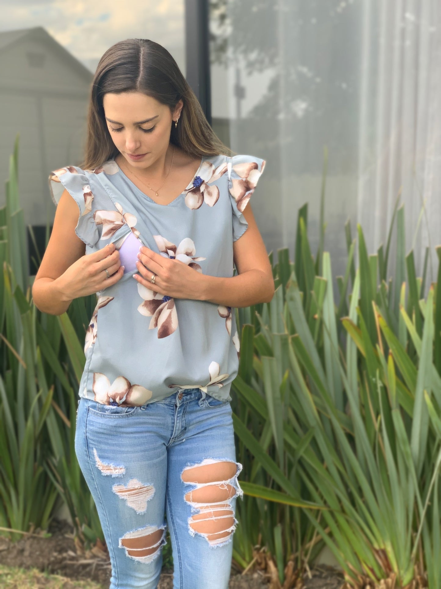 Blusa de lactancia, Andy gris flores G y XG