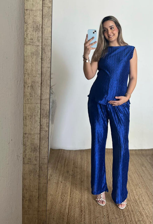 Conjunto de Maternidad Mayte, Azul Rey Corrugado