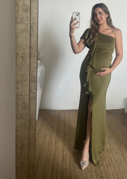 Vestido de maternidad Agustina, verde olivo neopreno CH, M