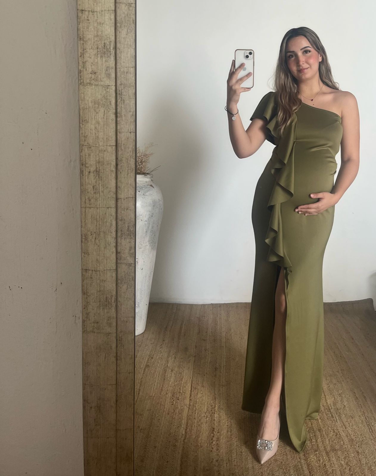 Vestido de maternidad Agustina, verde olivo neopreno CH, M