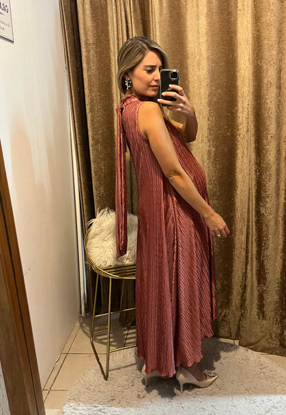 Vestido de maternidad Sonia, rosa quemado corrugado