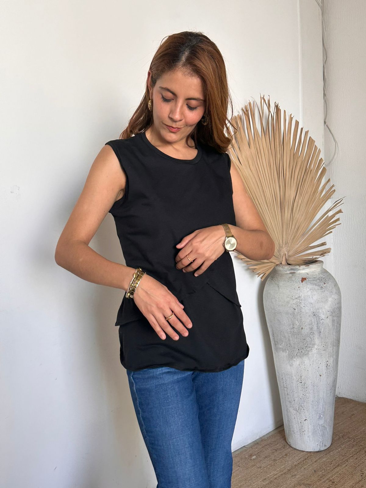 Blusa de lactancia , Gisela negra algodón