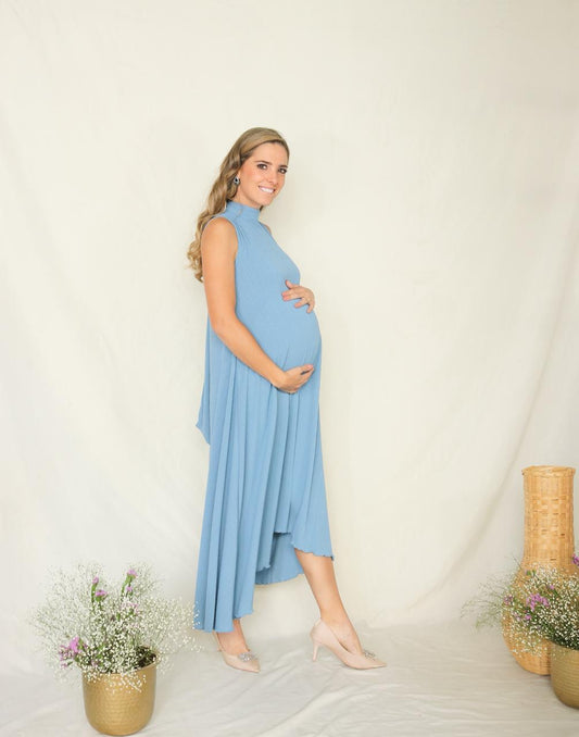 Vestido de maternidad Sonia, azul polvo plisada CH, M