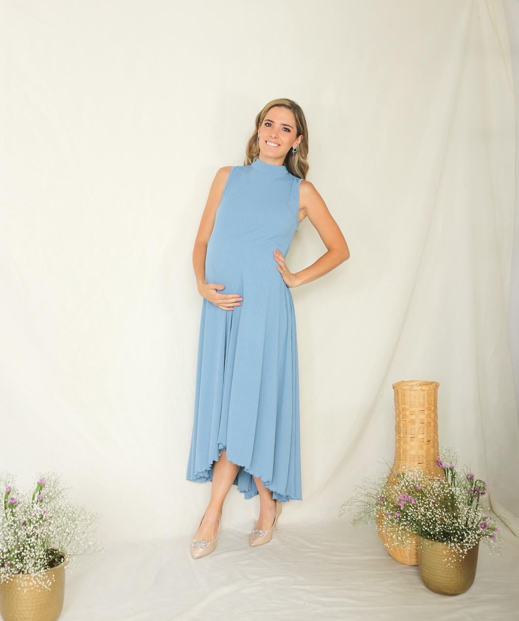 Vestido de maternidad Sonia, azul polvo plisada CH, M