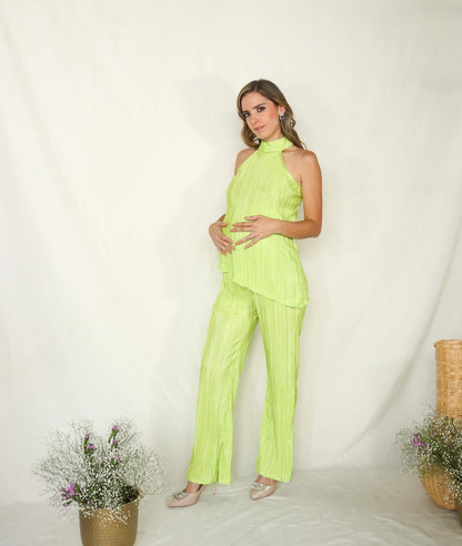 Conjunto de Maternidad Martha, Verde Limón Corrugado