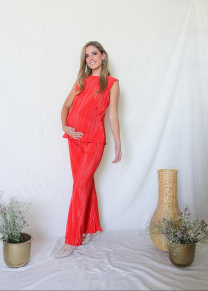 Conjunto de Maternidad Mayte, Rojo Corrugado