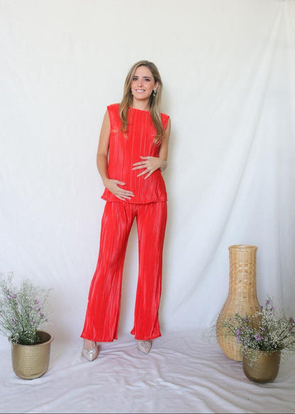 Conjunto de Maternidad Mayte, Rojo Corrugado