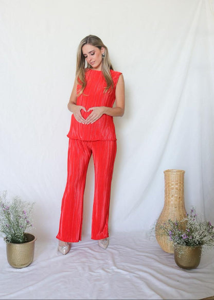 Conjunto de Maternidad Mayte, Rojo Corrugado