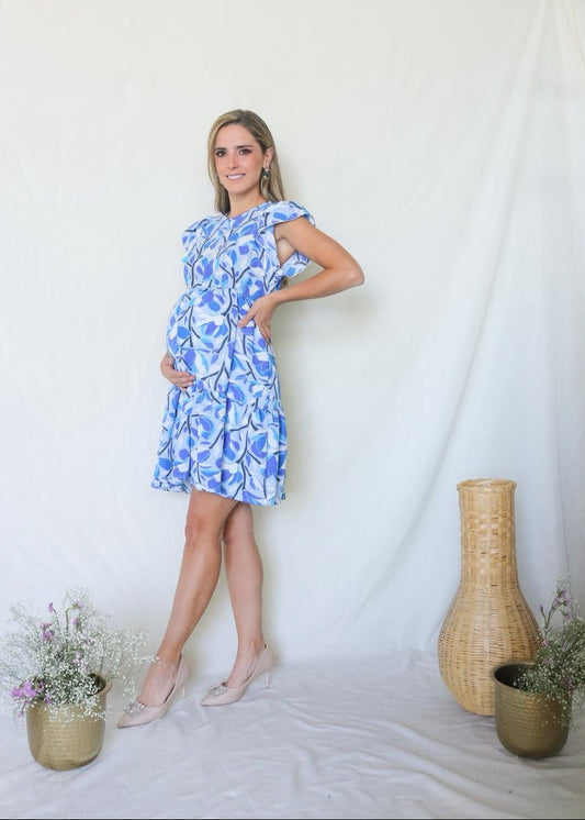 Vestido de maternidad, Anna blanco flores azules