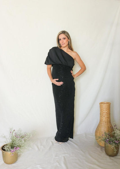 Vestido de Maternidad Geraldine, Negro Brillos