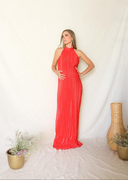 Vestido de maternidad Evelyn, rojo corrugado