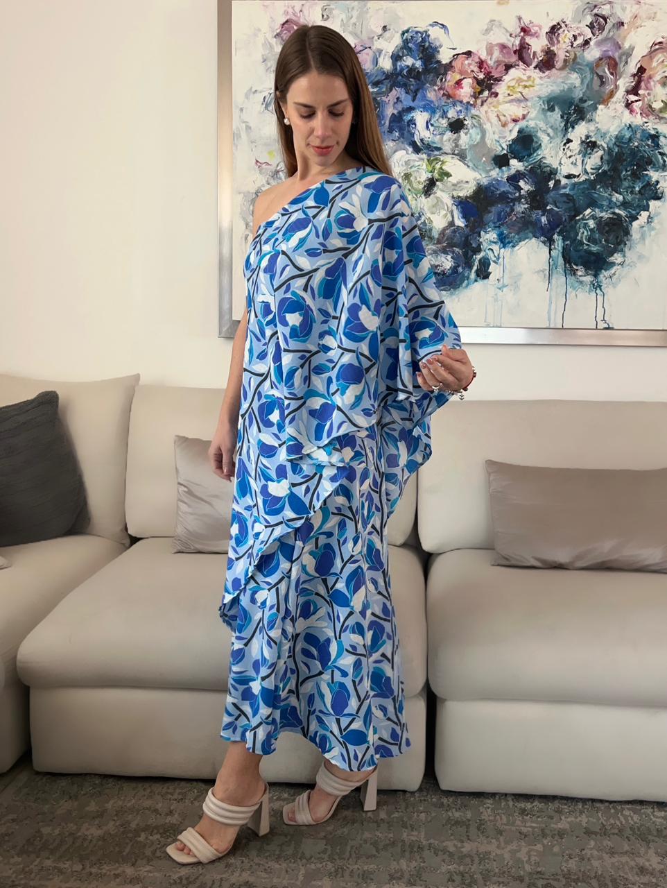 Vestido de maternidad Ilya flores azules tallo negro