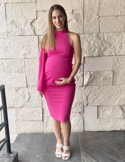 Vestido de maternidad Carola, rosa barbie corto