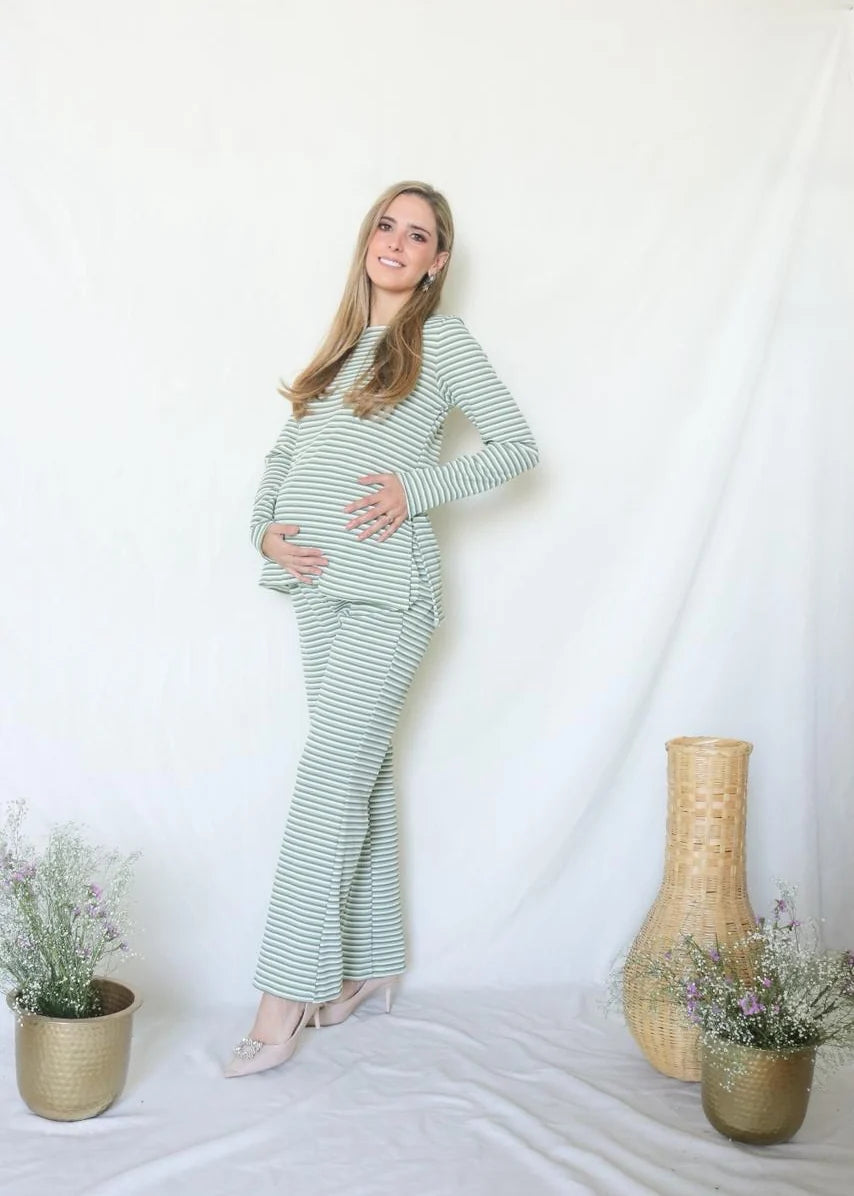 Conjunto de Maternidad Cinthya, Verde Rayitas
