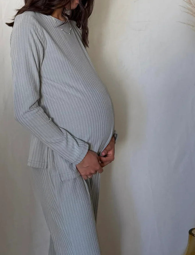 Conjunto de Maternidad Cinthya, Gris Rayas Clarito