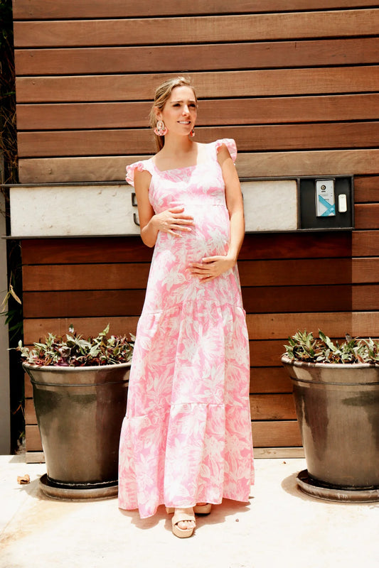 Vestido de Maternidad, Dalia Rosa Flores Blancas