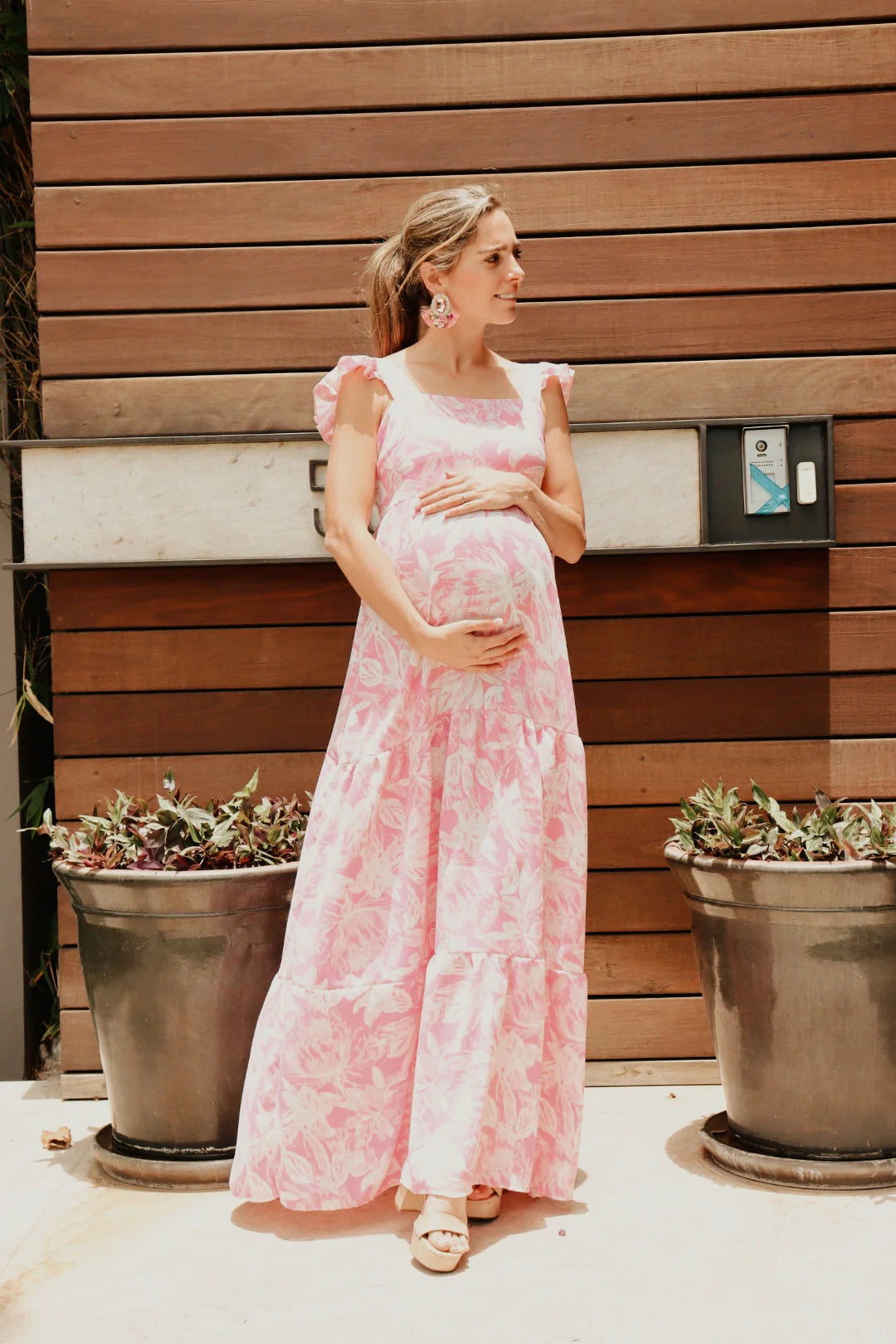Vestido de Maternidad, Dalia Rosa Flores Blancas