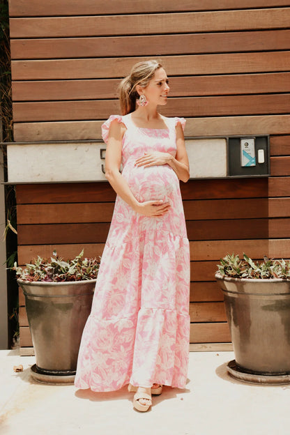 Vestido de Maternidad, Dalia Rosa Flores Blancas